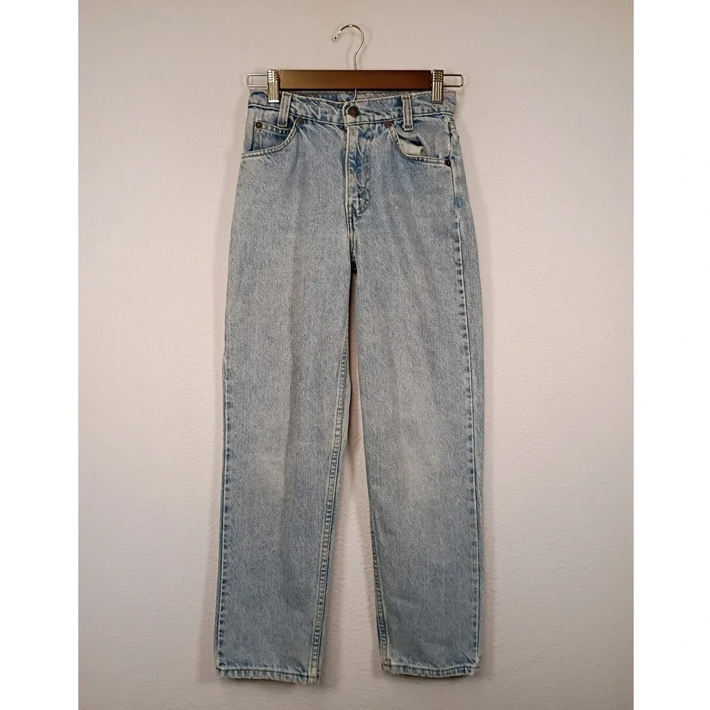 Vintage 90s Levis 550 Boys 12 Light Wash Blue Orange Tab Relaxed Tapered Jeans